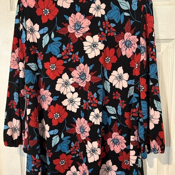 NWOT CURE Black with Floral Design Gathered Ruffled Neckline - Picture 2 of 5